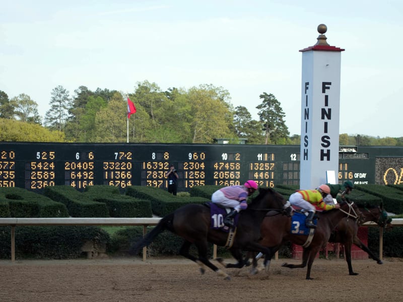 Finish line of the 2013 Arkansas Derby at Oaklawn Park